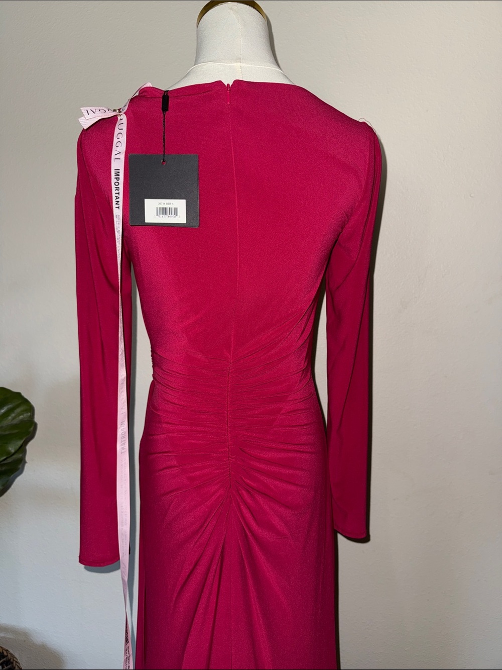 Mac Duggal Berry Long-Sleeve Ruched Evening Gown with Side Slit - Picture 7 of 7